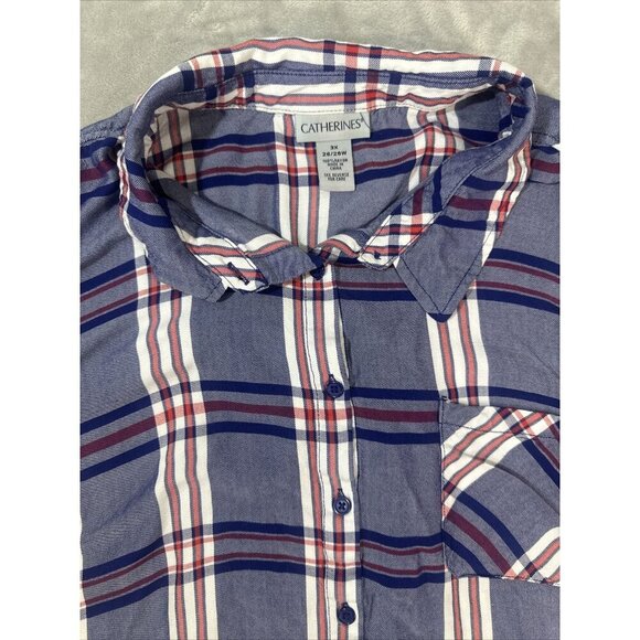 Women’s Catherines Plaid Button Up Red White Blue Plus Size 3X - Picture 7 of 13